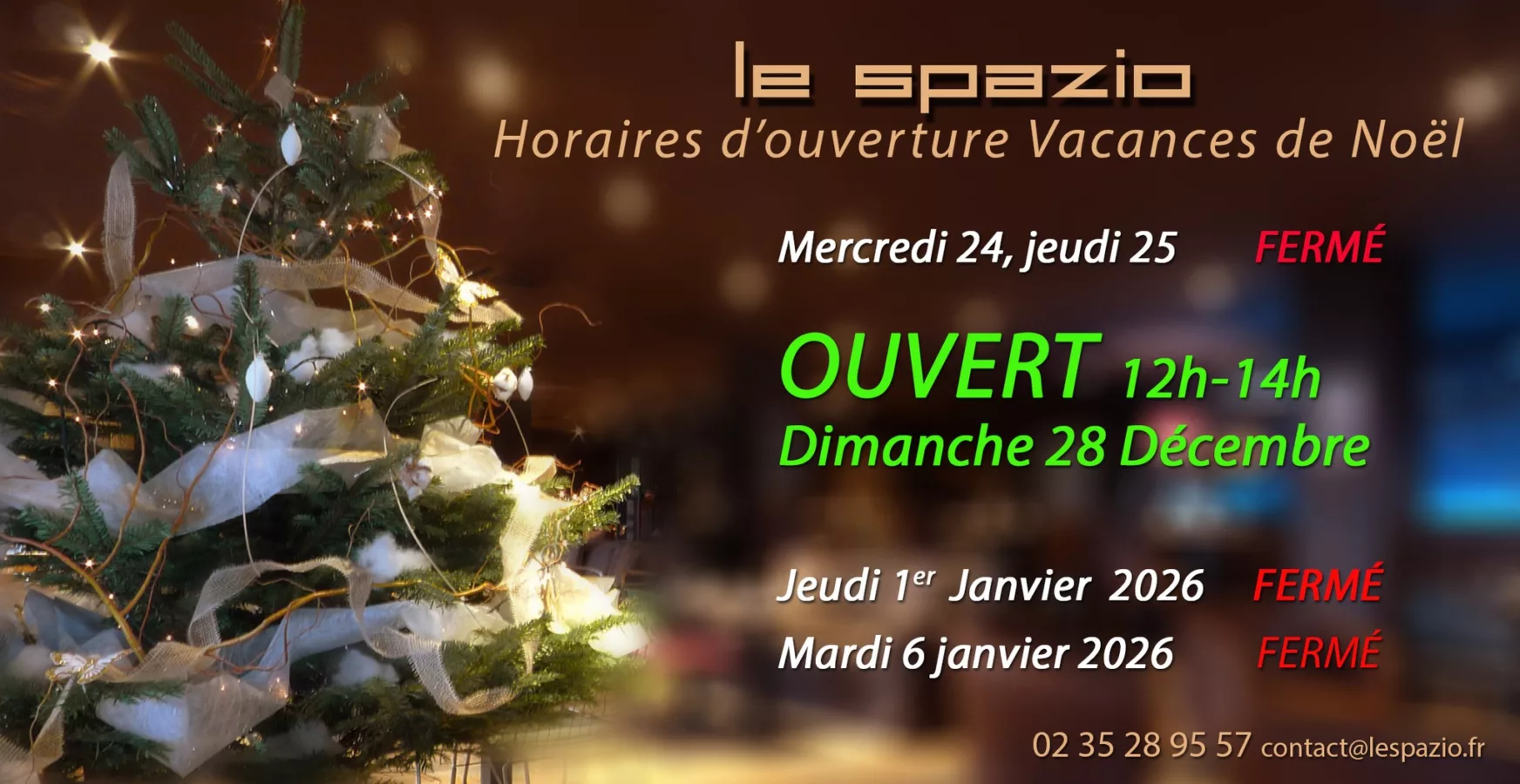 Ouvert Dimanche 28 décembre 12h-14h