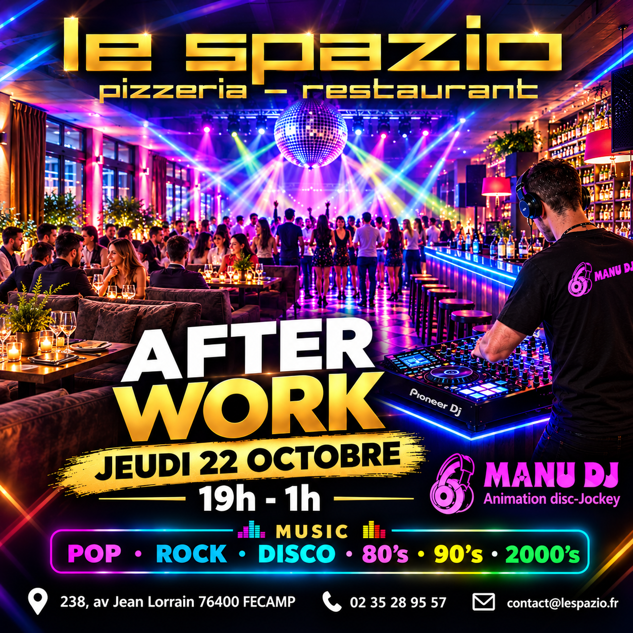 AFTER WORK le Jeudi 22 octobre 2026 au restaurant le SPAZIO à Fécamp